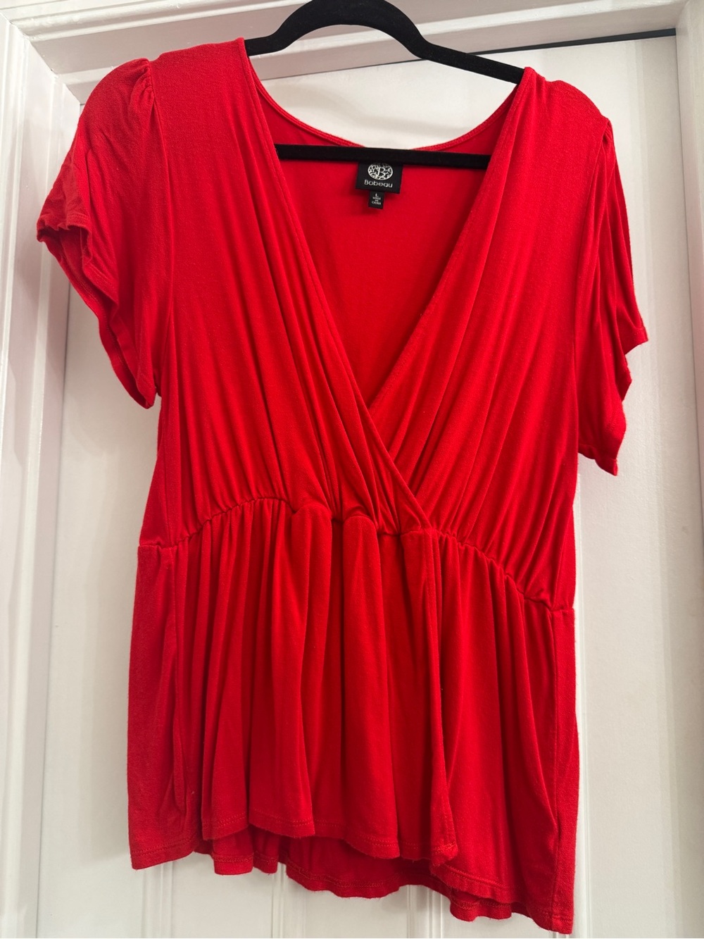 bobeau Red V-Neck Surplice Peplum Top